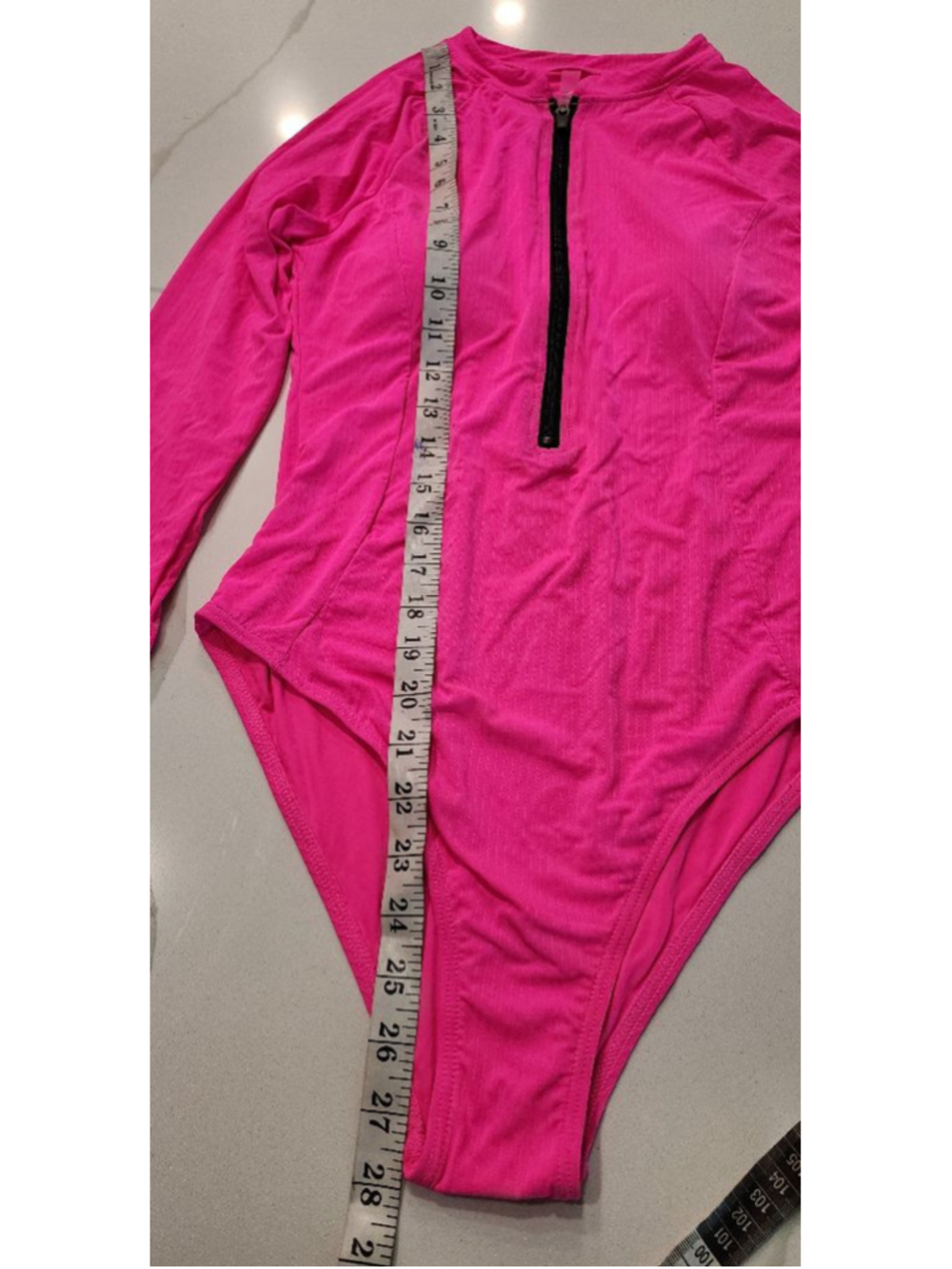 NWT YMI Knockout Pink Long Sleeve One Piece Swimsuit Black Zip Front Women’s L - Picture 6 of 9
